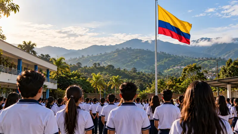 Comunidad educativa reunida en el patio durante la izada de bandera