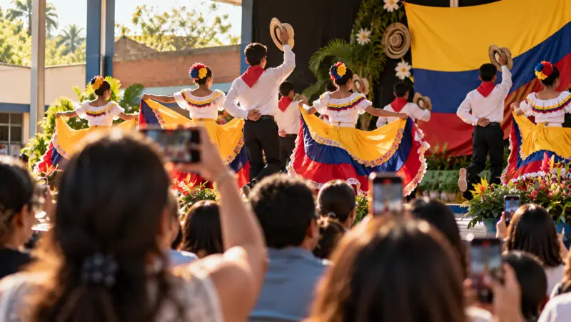 Grupo de danza folclórica se presenta en el acto cultural